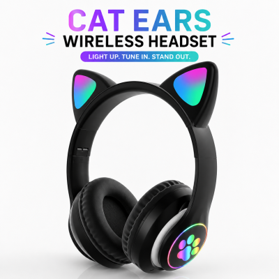 CAT STN-28 Wireless Cat Ear Headset – Bluetooth 5.0 Over-Ear Headphones with 40mm Speakers, 400mAh Battery, 7-Hour Playtime & Cute Stylish Design